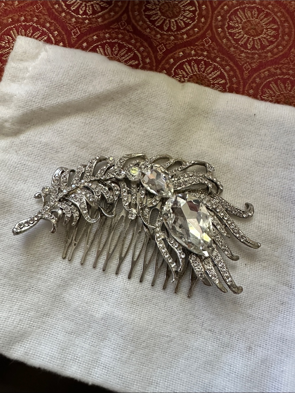 Crystal Silver Feather Hair Comb - Women Accessories
